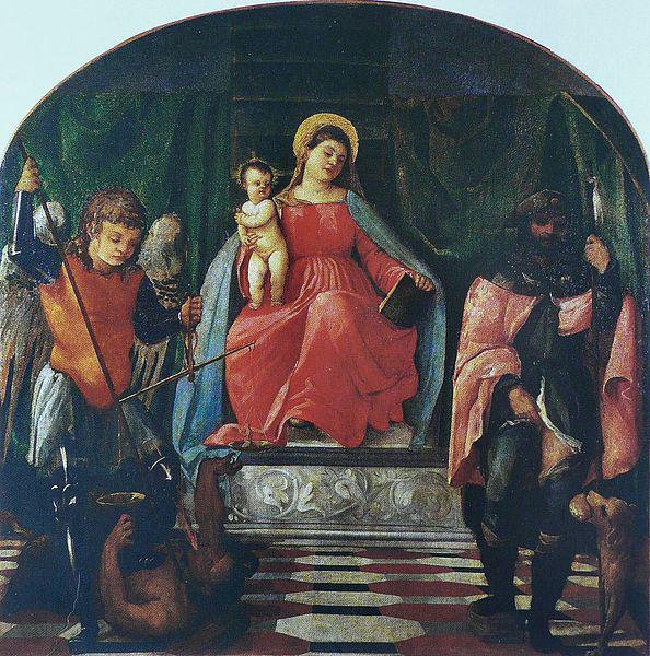 Francesco Vecellio Vierge a l'Enfant entre saint Michel et saint Roch oil painting picture